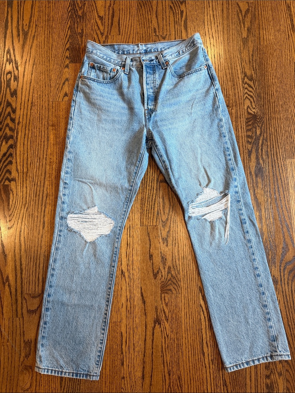 Levi's Light Blue Distressed 501 Denim Jeans W30 L30